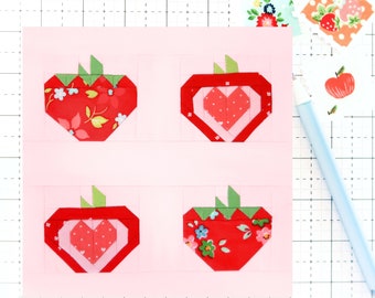 Sliced Strawberries Strawberry Fruit Quilt Block PDF pattern- Instructions for 6 inch, 9 inch, 12 inch, 18 inch, 24 inch Finished Blocks