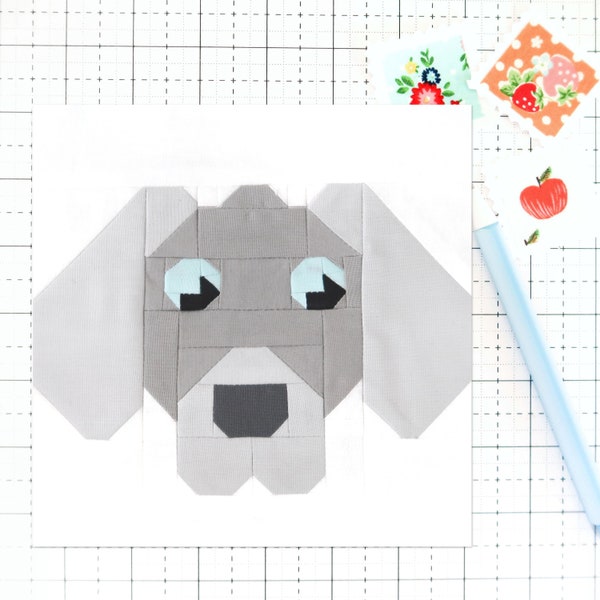 Weimaraner Dog Puppy Quilt Block PDF pattern -Includes instructions for 6 inch, 12 inch, 18 inch and 24 inch Finished Blocks