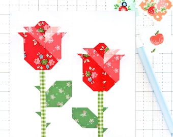 Fresh Roses Quilt Block Pattern PDF Instant Download - Instructions for 6 inch, 9 inch, 12 inch, 18 inch, 24 inch Blocks Traditional Piecing