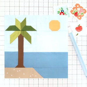 Island Palm Tree Summer Tropical Quilt Block PDF pattern - Includes instructions for 6 inch, 12 inch, 18 inch and 24 inch Finished Blocks