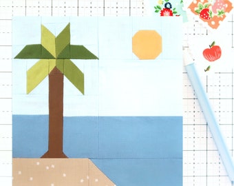 Island Palm Tree Summer Tropical Quilt Block PDF pattern - Includes instructions for 6 inch, 12 inch, 18 inch and 24 inch Finished Blocks