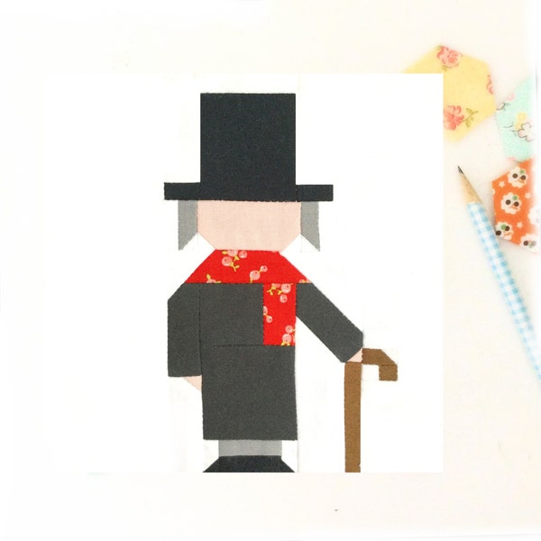 Scrooge Christmas A Christmas Carol Quilt Block Pattern PDF  - Includes instructions for 6 inch and 12 inch Finished Blocks