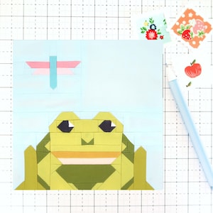Ribbit Ribbit Frog Spring Pond Quilt Block PDF pattern - Includes instructions for 6 inch, 12 inch, 18 inch and 24 inch Finished Blocks