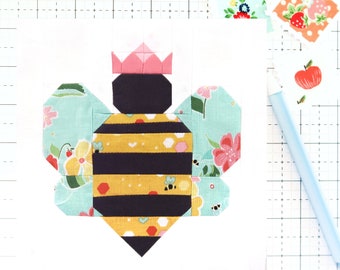 Queen Bee Summer and Spring Garden Quilt Block PDF pattern-Instructions pour les blocs finis de 6 pouces, 12 pouces, 18 pouces et 24 pouces