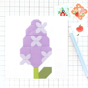 Lilac Spring Flower Quilt Block PDF pattern - Includes instructions for 6 inch, 12 inch, 18 inch and 24 inch Finished Blocks