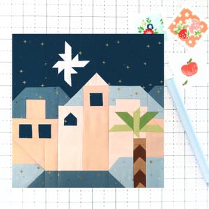 Little Town of Bethlehem Quilt Block Pattern Weihnachtskrippe PDF - Für fertige Blöcke in den Größen 6 Zoll, 9 Zoll, 12 Zoll, 18 Zoll, 24 Zoll