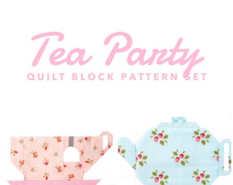 Set of 2 Tea Party Quilt Block Patterns: Teacup and Teapot Instructions for 6 inch and 12 inch blocks 15% Savings