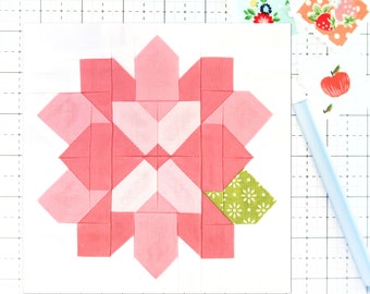 Dahlia Quilt Block Pattern Flower Spring Summer Garden PDF -Includes instructions for 6 inch, 9 inch, 12 inch, 18 inch, 24 inch Blocks