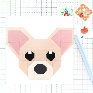 Chihuahua Dog Puppy Quilt Block PDF pattern - Includes instructions for 6 inch, 12 inch, 18 inch and 24 inch Finished Blocks