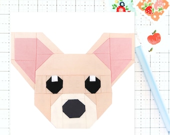 Chihuahua Dog Puppy Quilt Block PDF pattern - Includes instructions for 6 inch, 12 inch, 18 inch and 24 inch Finished Blocks