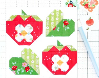 Strawberry Patch Quilt Block Pattern PDF Summer Garden Fruit - Instructions for 6 inch, 9 inch, 12 inch, 18 inch, 24 inch Finished Blocks