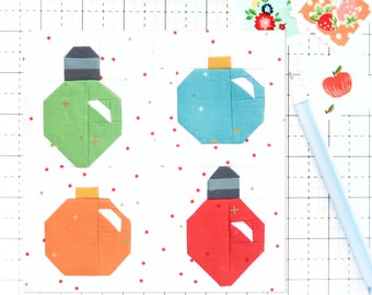 Christmas Decorations Lights Ornaments Quilt Block PDF pattern-Includes instructions for 6 inch, 12 inch, 18 inch, 24 inch Finished Blocks