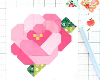 Camellia Quilt Block Pattern Spring Flower Garden PDF- Instructions for 6 inch, 9 inch, 12 inch, 18 inch, 24 inch Blocks Traditional Piecing