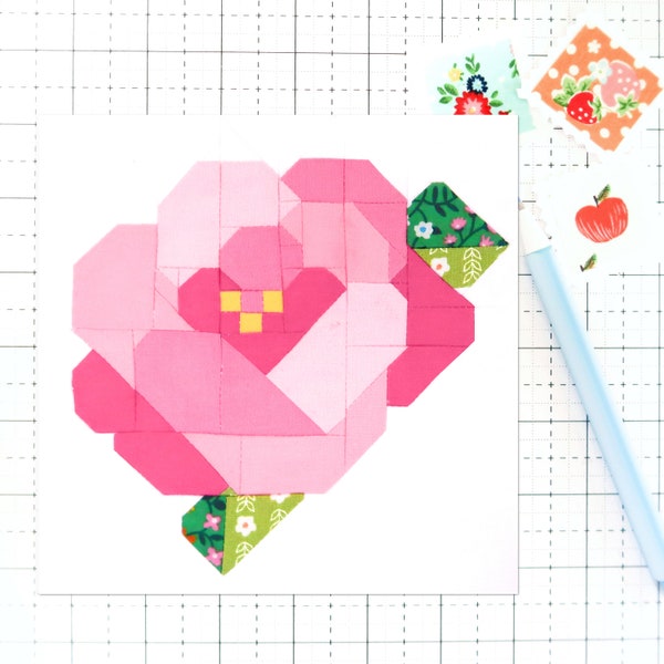 Camellia Quilt Block Pattern Spring Flower Garden PDF- Instructions for 6 inch, 9 inch, 12 inch, 18 inch, 24 inch Blocks Traditional Piecing