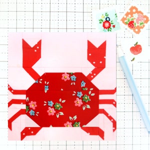 Beach Crab Summer Ocean Quilt Block PDF pattern - Includes instructions for 6 inch and 12 inch Finished Blocks