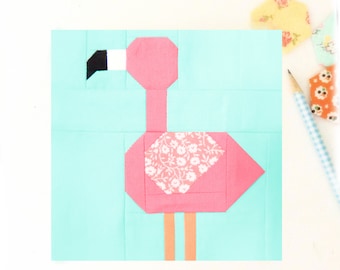 Standing Flamingo Bird Animal Summer Tropical Fun Quilt Block PDF pattern - Includes instructions for 6 inch and 12 inch Finished Blocks