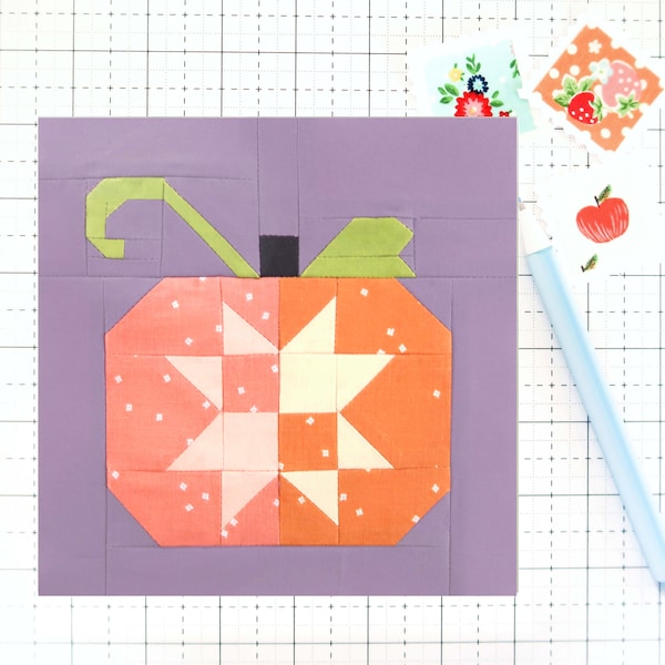 Pumpkin Star Fall Autumn Quilt Block PDF pattern-Instructions for 6 inch, 12 inch, 18 inch and 24 inch Finished Blocks