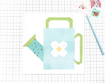 Garden Watering Can Quilt Block Pattern PDF - Instructions for 6 inch, 9 inch, 12 inch, 18 inch, 24 inch Blocks Traditional Piecing