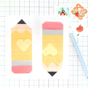 Writing Pencils Quilt Block Pattern PDF School / Homeschool - Instructions for 6 inch, 9 inch, 12 inch, 18 inch and 24 inch Finished Blocks