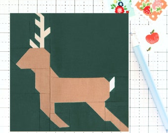 Christmas Reindeer Holiday Deer Quilt Block PDF pattern-Includes instructions for 6 inch, 9 inch, 12 inch, 18 inch, 24 inch Finished Blocks