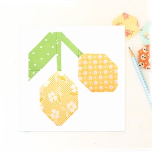 PDF-mönster för quiltblock med färska citroner och sommarmat – Innehåller instruktioner för färdiga block på 15 cm och 30 cm
