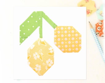 Fresh Lemons Summer Food Quilt Block PDF pattern - Includes instructions for 6 inch and 12 inch Finished Blocks