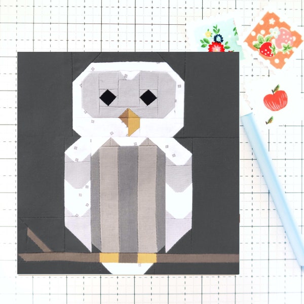 Winter Owl Quilt Block Pattern Bird Animal PDF - Includes instructions for 6 inch, 12 inch, 18 inch and 24 inch Blocks Traditional Piecing