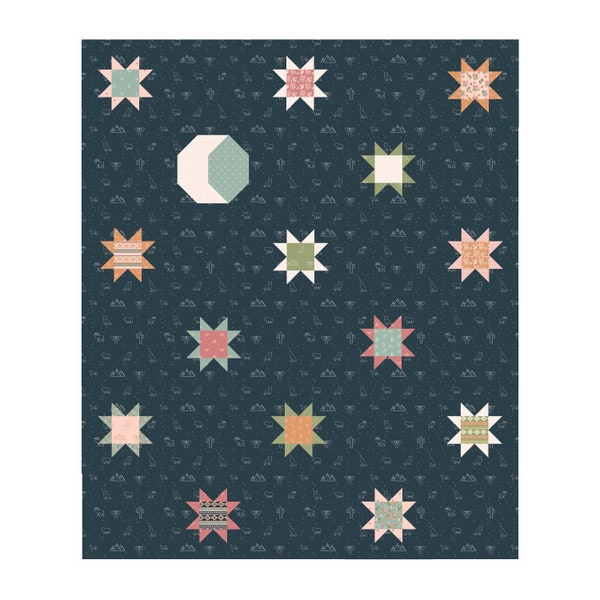 Desert Moon PDF Quilt Pattern - 60" x 72" -Traditional Piecing Throw Quilt - Featuring Beneath the Western Sky Fabrics - Fat Eighth Friendly