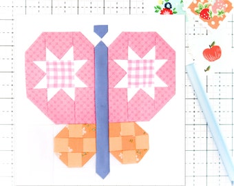 Patchwork Butterfly Quilt Block Pattern Spring PDF - Instructions for 6 inch, 9 inch, 12 inch, 18 inch, 24 inch Blocks Traditional Piecing