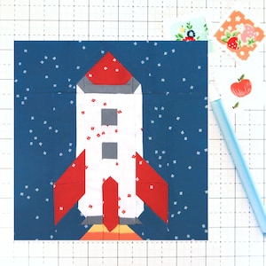 Rocket Outer Space Astronaut Quilt Block PDF pattern-Instructions for 6 inch, 12 inch, 18 inch and 24 inch Finished Blocks