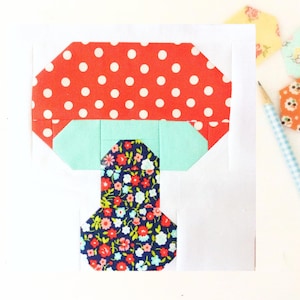 Woodland Toadstool / Mushroom PDF Quilt Block Pattern 6 inch and 12 inch Pattern Traditional Piecing