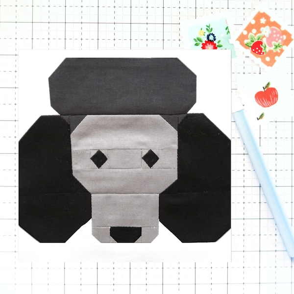 Poodle Dog Puppy Quilt Block PDF pattern - Includes instructions for 6 inch, 12 inch, 18 inch, 24 inch Finished Blocks