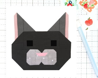 Cat Face Pet Kitten Animal Quilt Block PDF pattern - Includes instructions for 6 inch, 12 inch, 18 inch, and 24 inch Finished Blocks