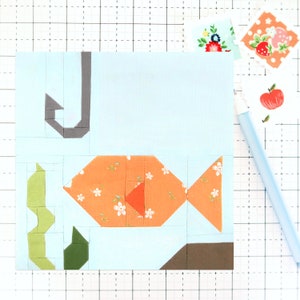 Fishing Pond - Lake Fish Quilt Block PDF pattern - Includes instructions for 6 inch, 12 inch, 18 inch and 24 inch Finished Blocks