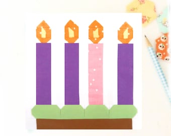 Advent Candles Christmas Quilt Block Pattern PDF - Includes instructions for 6 inch and 12 inch Finished Blocks