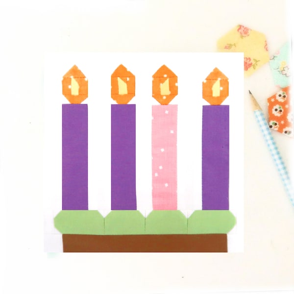 Advent Candles Christmas Quilt Block Pattern PDF - Includes instructions for 6 inch and 12 inch Finished Blocks