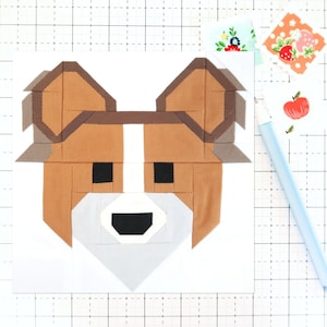 Papillion Dog Puppy Quilt Block PDF pattern - Includes instructions for 6 inch, 12 inch, 18 inch and 24 inch Finished Blocks