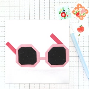 Sunglasses Summer Beach Pool Quilt Block PDF pattern - Includes instructions for 6 inch and 12 inch Finished Blocks