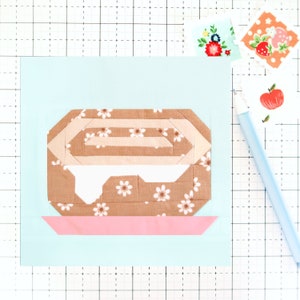 Sweet Cinnamon Roll Breakfast Food Quilt Block PDF pattern - Includes instructions for 6 inch, 12 inch, 18 inch and 24 inch Finished Blocks