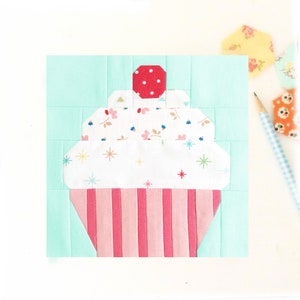 Cupcake Dessert PDF Quilt Block Pattern - Includes instructions for 6 inch and 12 inch Finished Blocks