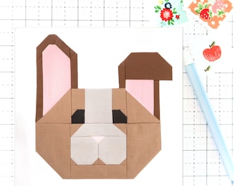 Floppy-Eared Bunny Quilt Block Pattern Spring PDF - Instructions for 6 inch, 9 inch, 12 inch, 18 inch, 24 inch Blocks Traditional Piecing