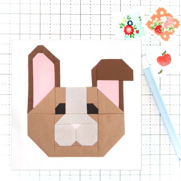 Floppy-Eared Bunny Quilt Block Pattern Spring PDF - Instructions for 6 inch, 9 inch, 12 inch, 18 inch, 24 inch Blocks Traditional Piecing
