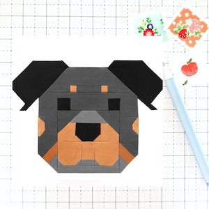 Rottweiler Dog Puppy Quilt Block PDF pattern -Includes instructions for 6 inch, 12 inch, 18 inch and 24 inch Finished Blocks