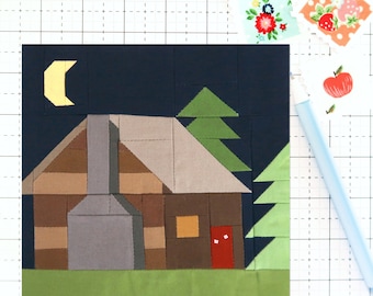 Cozy Log Cabin House Quilt Block PDF pattern - Includes instructions for 6 inch, 12 inch, 18 inch, and 24 inch Finished Blocks