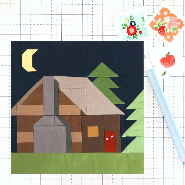 Cozy Log Cabin House Quilt Block PDF pattern - Includes instructions for 6 inch, 12 inch, 18 inch, and 24 inch Finished Blocks