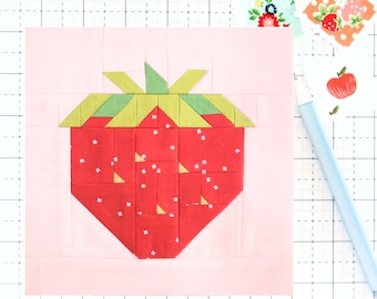 Summer Farm Strawberry Garden Quilt Block PDF pattern - Includes instructions for 6 inch, 12 inch, 18 inch and 24 inch Finished Blocks
