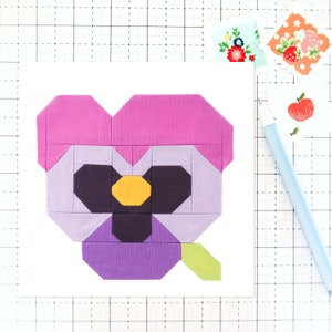 Pansy Flower Spring Garden Quilt Block Pattern PDF - Includes instructions for 6 inch, 9 inch, 12 inch, 18 inch and 24 inch Finished Blocks