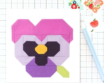 Pansy Flower Spring Garden Quilt Block PDF pattern - Includes instructions for 6 inch, 12 inch, 18 inch and 24 inch Finished Blocks
