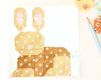 Bunny Bun Quilt Block PDF Instant Download Rabbit Quilt Block Pattern 6 inch and 12 inch block instructions