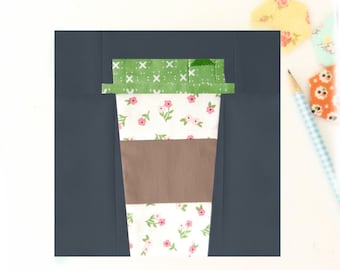 Koffiekopje voor onderweg PDF-quiltblokkenpatroon - Inclusief instructies voor afgewerkte blokken van 6 inch en 12 inch